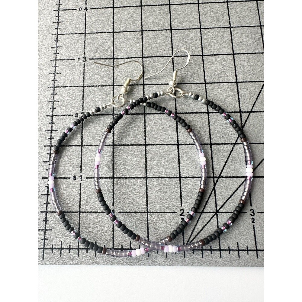 Large Beaded Hoop Earrings Sterling Silver Hook